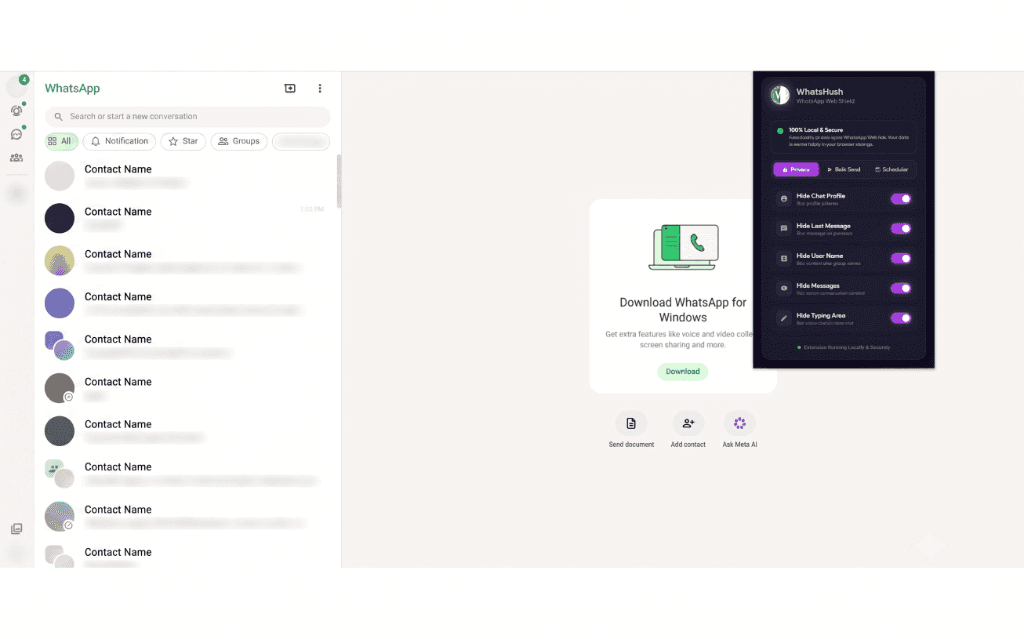 WhatsHush Extension in Action